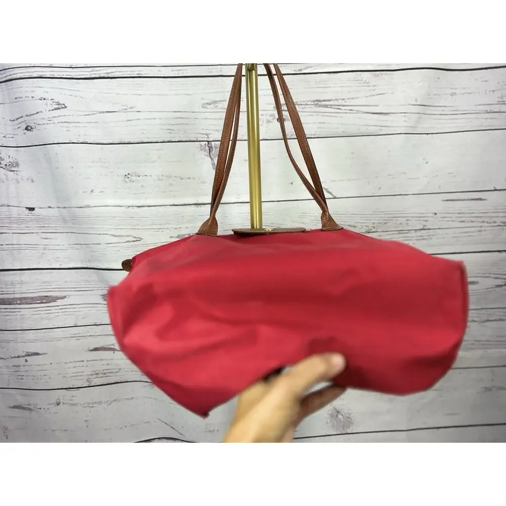 Longchamp Le Pliage Tote Bag Lot of 2 Red Gray Nylon Leather AS IS